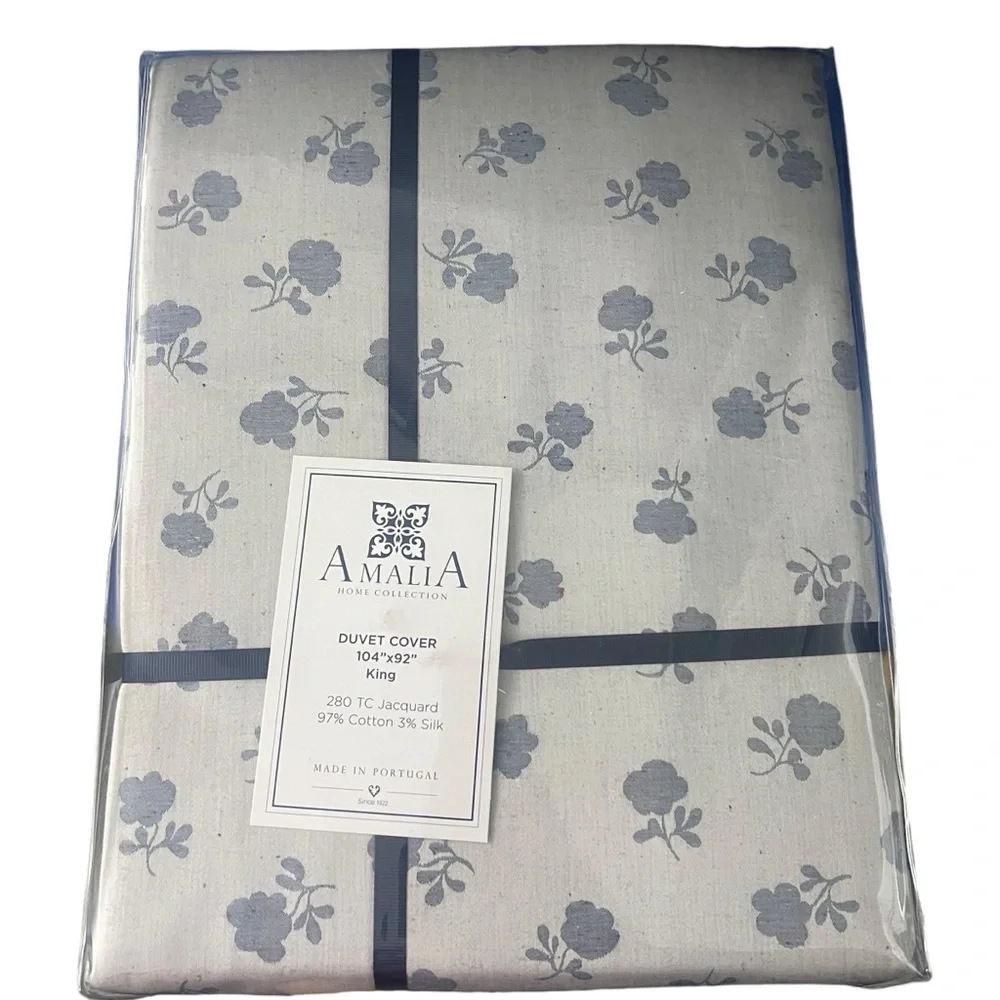 AMALIA HOME COLLECTION LILI FLORAL JACQUARD SILK‎ BLEND DUVET COVER KING SIZE
